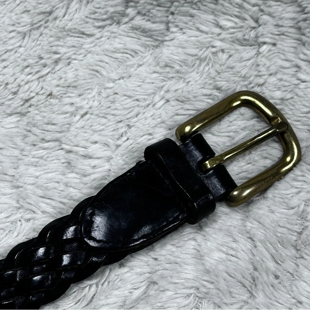 GAP Black Genuine Braided Leather  Belt Solid Brass Buckle, Adjustable EUC!